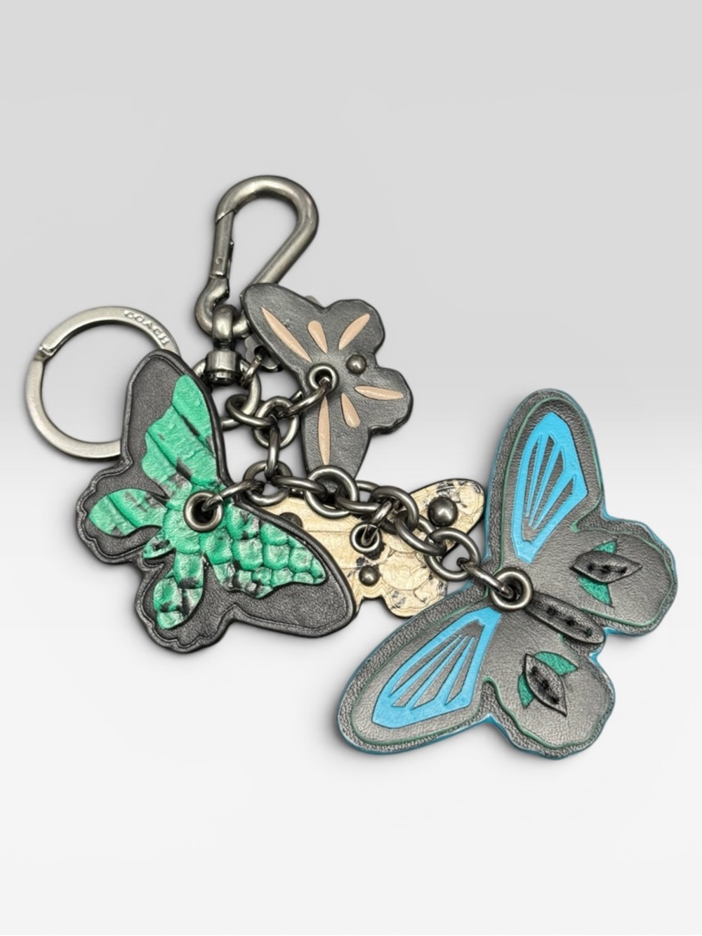 Coach Butterfly Keychain Charm Fob Green Leather Rare Dangle Butterflies 54997